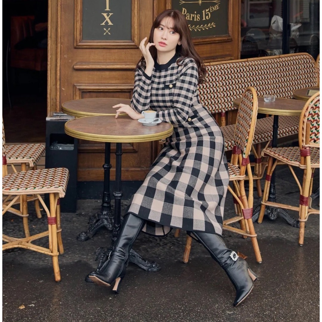 ハーリップトゥ　Plaid Jacquard Knit Dress