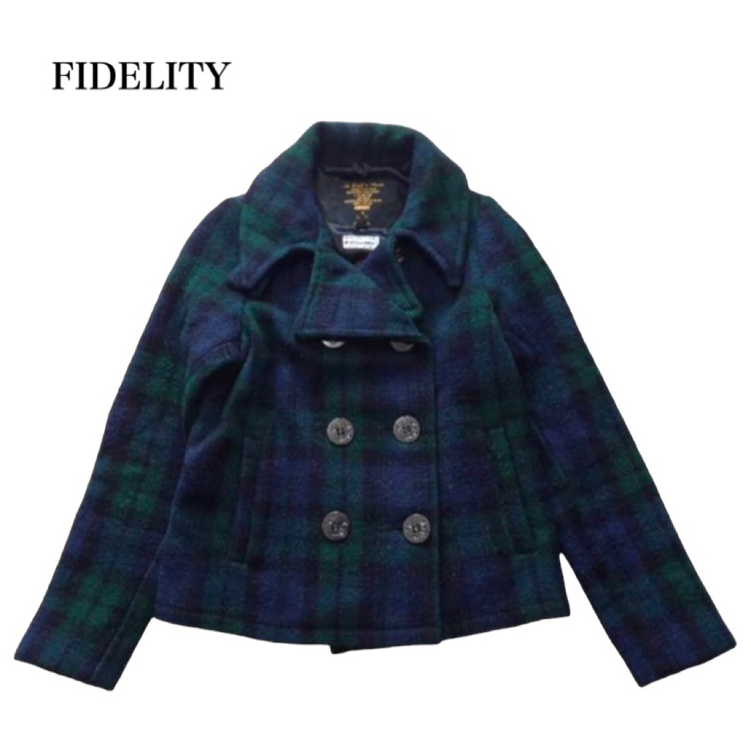 FIDELITY(フェデリティー)のフェデリティー ウールリッチ ピーコート チェック グリーン 米国製 レディースのジャケット/アウター(ピーコート)の商品写真