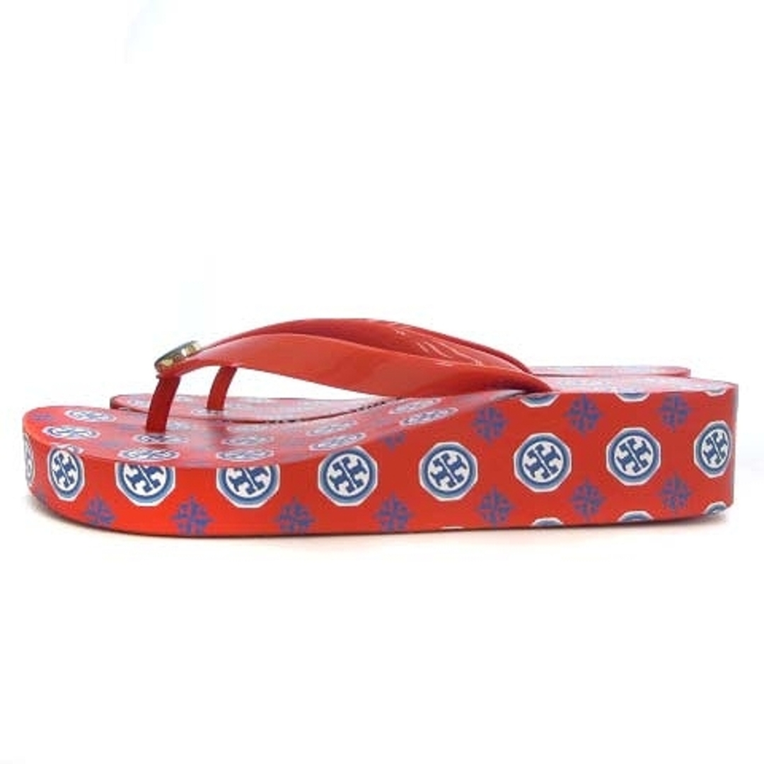 Tory Burch(トリーバーチ)のトリーバーチ ビーチサンダル 厚底 ロゴ 総柄 レッド 赤 23.5cm位 靴 レディースの靴/シューズ(ビーチサンダル)の商品写真