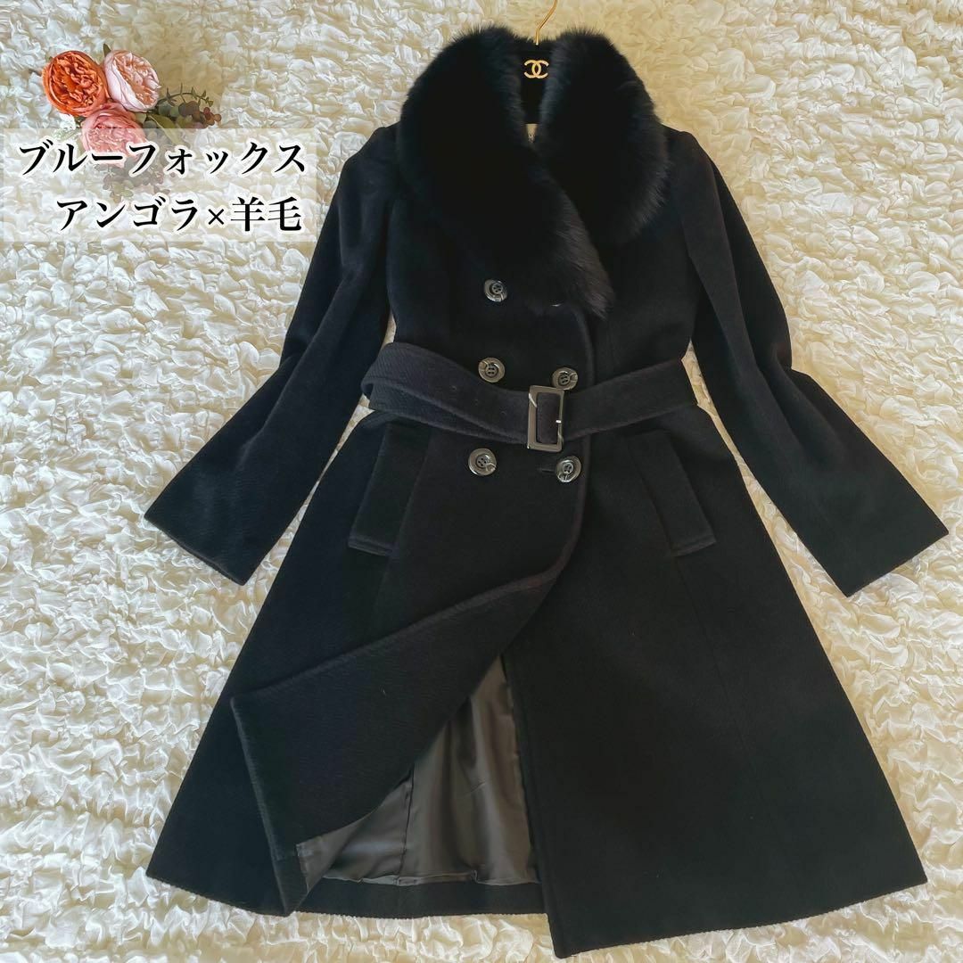 極美品 カルバンクライン ステンカラーコート ベルト付き アンゴラ素材 羊毛 黒