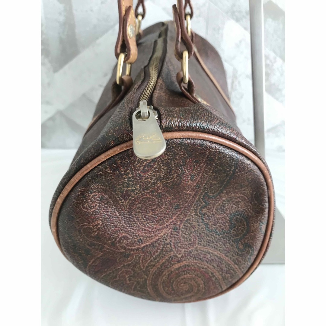 良品】ETRO エトロ PVC×レザー ペイズリー柄 円筒型 ハンドバッグ-