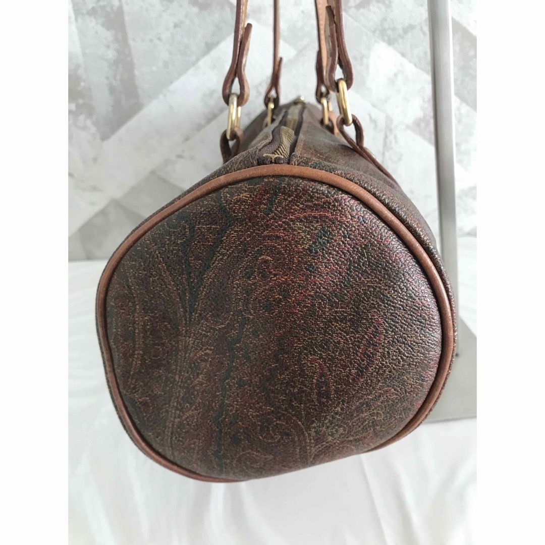 良品】ETRO エトロ PVC×レザー ペイズリー柄 円筒型 ハンドバッグ-