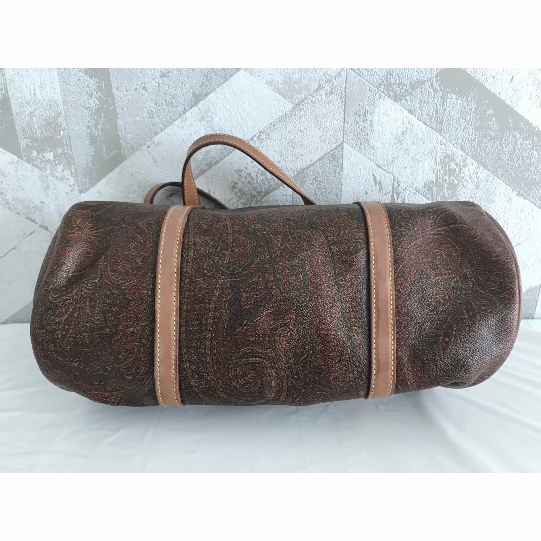 良品】ETRO エトロ PVC×レザー ペイズリー柄 円筒型 ハンドバッグ-