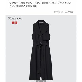 ユニクロ(UNIQLO)のリネンブレンドラペルワンピース　新品　M(ロングワンピース/マキシワンピース)