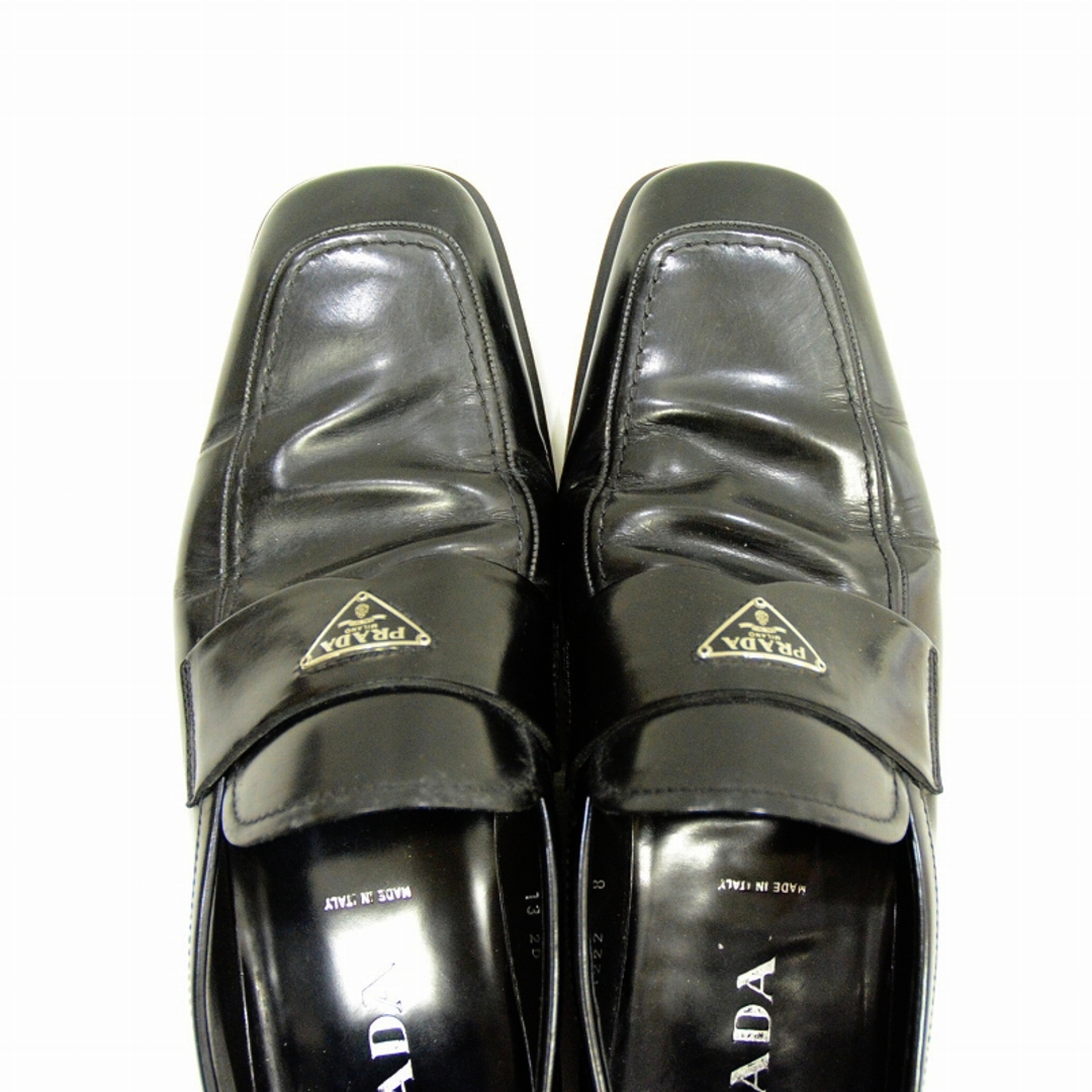 PRADA(プラダ)のPRADA プラダ ローファー ブラック ブラッシュドレザー トライアングルロゴ スクエアトゥ メンズ サイズ8 【中古】 JA-17723 メンズの靴/シューズ(ドレス/ビジネス)の商品写真