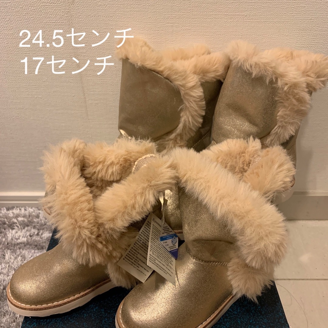 ZARA KIDS(ザラキッズ)の新品　ZARA ガールズ　ゴールド　フェイムムートンブーツ　親子ペア レディースの靴/シューズ(ブーツ)の商品写真