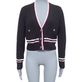 CHANEL(シャネル) ココボタン ニットカーディガン トップス アパレル ファッション ショート丈 36 カシミヤ コットン ポリアミド ブラック黒 ホワイト白シロ ピンク レディース 40803000838【中古】【アラモード】 CHANEL(シャネル) ココボタン ニットカーディガン トップス アパレル ファッション ショート丈 36 カシミヤ コットン ポリアミド ブラック黒 ホワイト白シロ ピンク レディース 40803000838【中古】【アラモード】