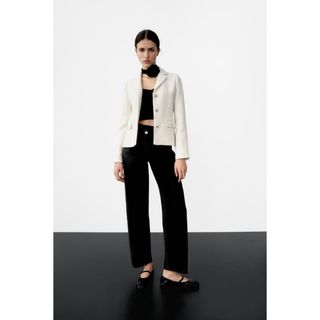 ZARA　ストレート ボタン ブレザー　Sサイズ　ストーン