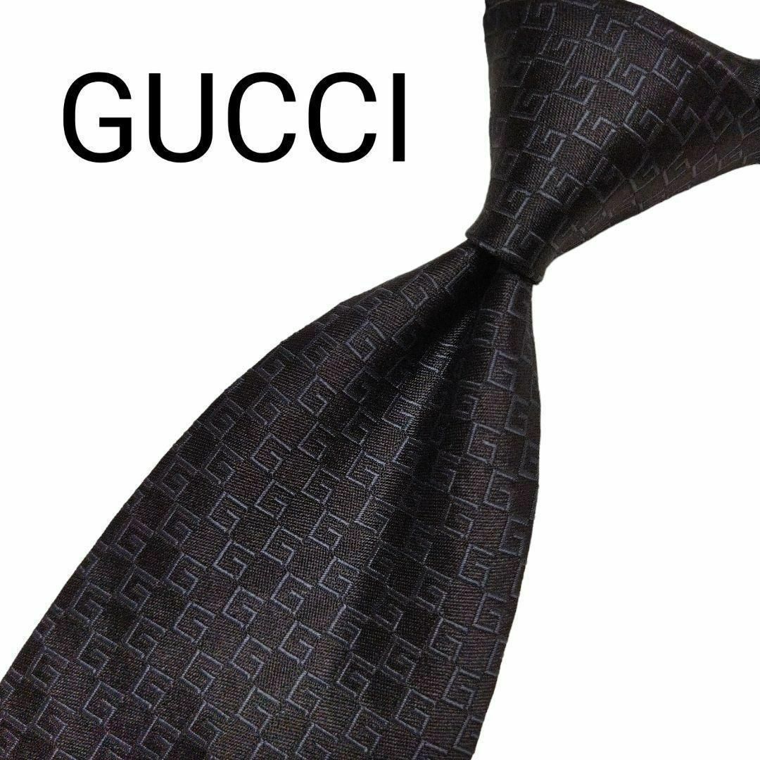 Gucci - 【美品】グッチ ネクタイ ブラック 総柄 Gロゴ GG柄 光沢 高級