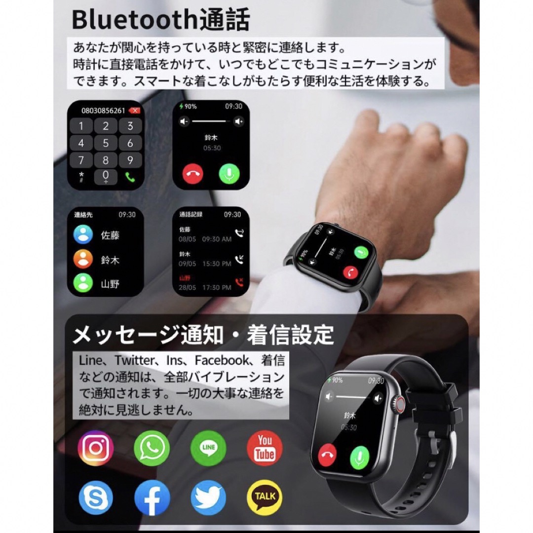 新品 未使用 多機能 スマートウォッチ Bluetooth 通話機能付 1.7