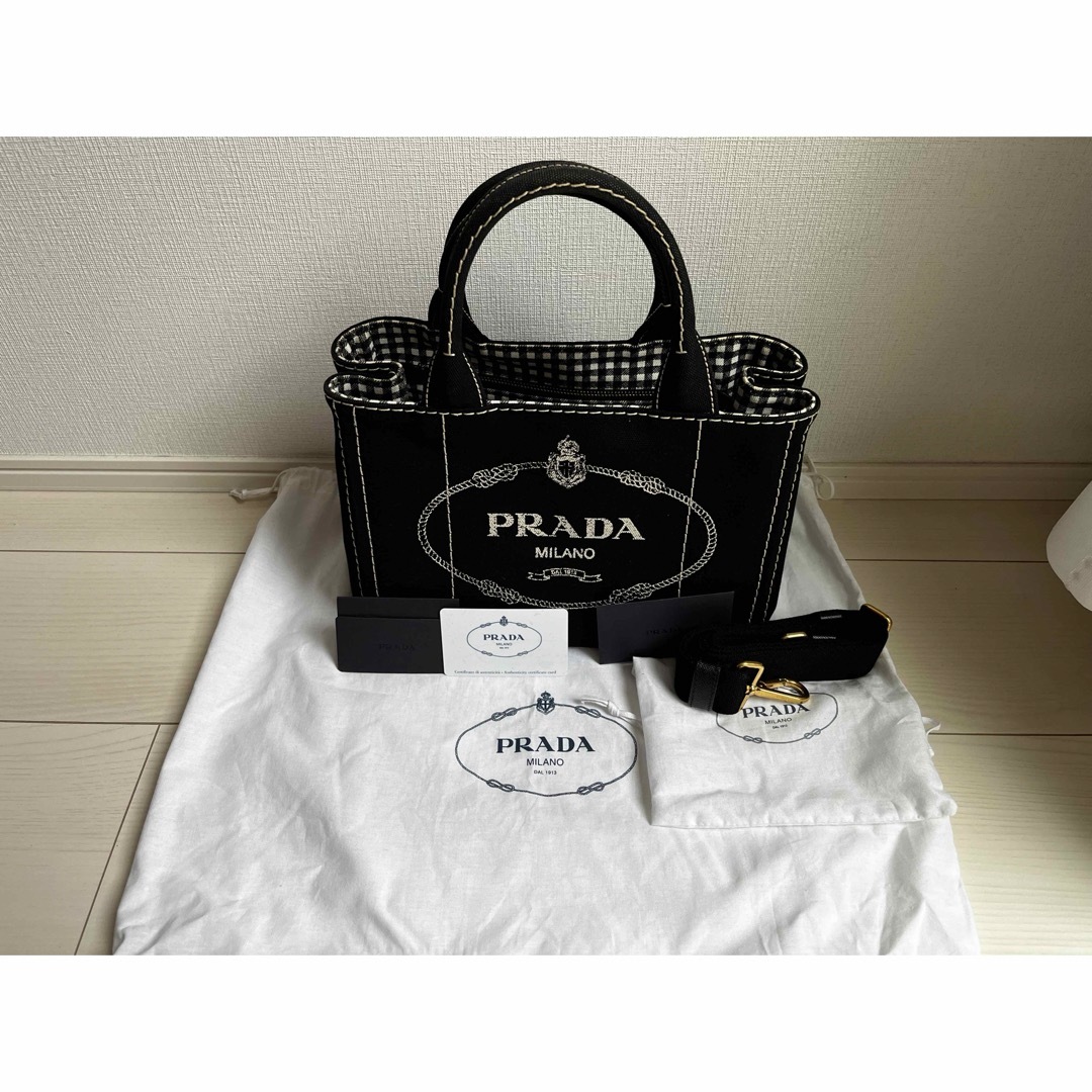 限定PRADA カナパ S  ブラックギンガムチェック