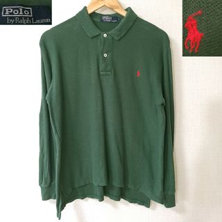 ラルフローレン(Ralph Lauren)のラルフローレン ポロシャツ 長袖 グリーン 鹿の子 レディース L ナイガイ社製(ポロシャツ)