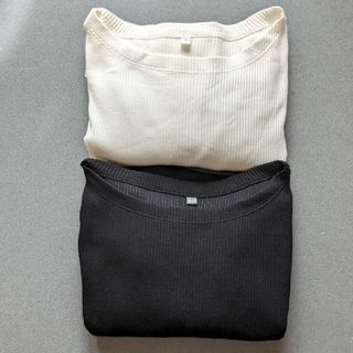 ムジルシリョウヒン(MUJI (無印良品))の無印良品　ストレッチリブ編みボートネック七分袖Tシャツ　2枚組(Tシャツ(長袖/七分))