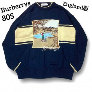 バーバリー(BURBERRY)の80S バーバリーズ ニットセーター イングランド製 ゴルフ ネイビー M(ニット/セーター)