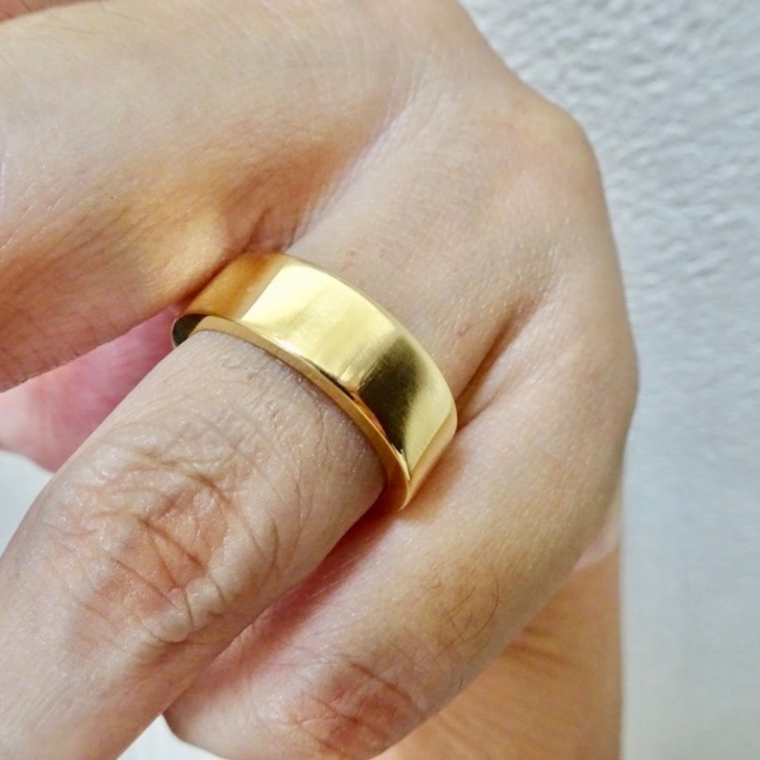 仁尾彫金『幅７mm、ゴールド平打リング』ハンドメイド255b メンズのアクセサリー(リング(指輪))の商品写真