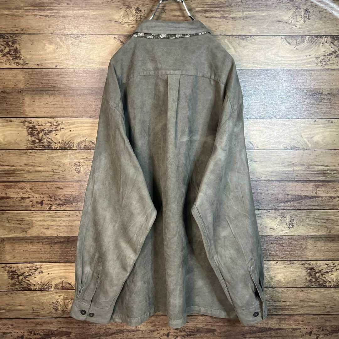 6731【ネクタイシャツ】スウェードシャツ 長袖 2XL グレー系