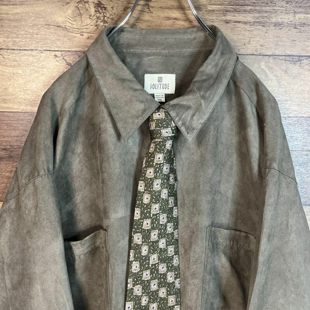 6731【ネクタイシャツ】スウェードシャツ 長袖 2XL グレー系