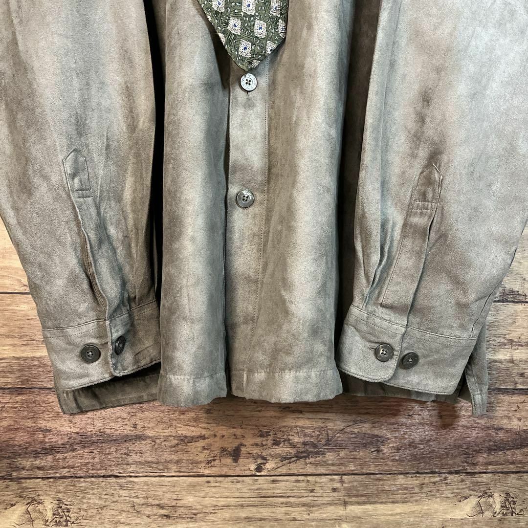6731【ネクタイシャツ】スウェードシャツ 長袖 2XL グレー系