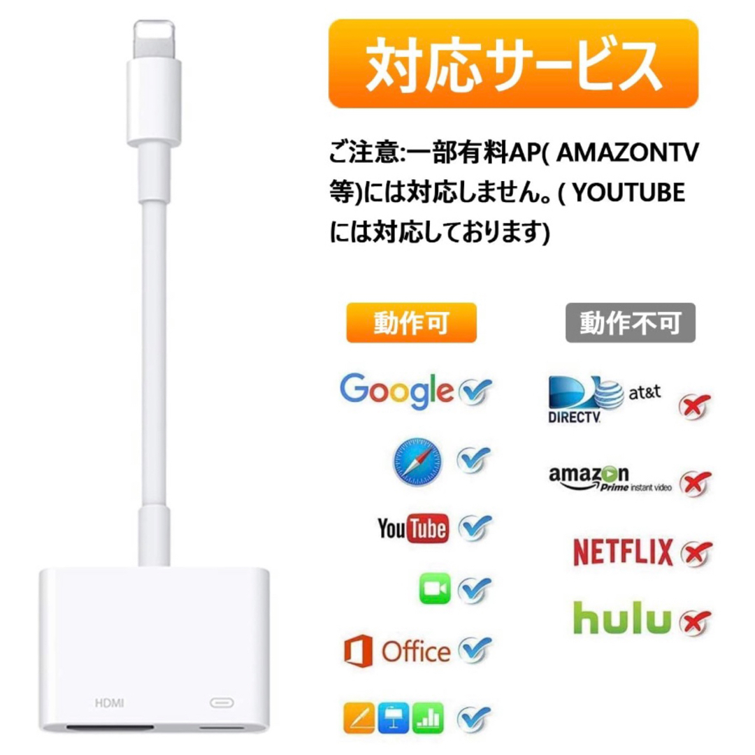 3点 iphone HDMI 変換アダプタ 1.5m ケーブル スマホ テレビ スマホ/家電/カメラのテレビ/映像機器(映像用ケーブル)の商品写真