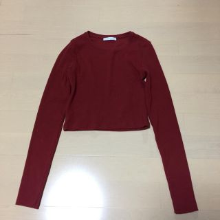 ザラ(ZARA)のZARA ショート丈 ロングTシャツ ワインレッド(Tシャツ(長袖/七分))