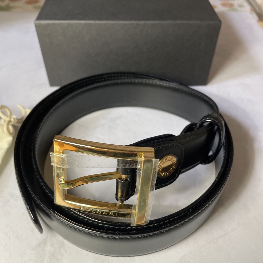 BVLGARI ブルガリ スクエアバックル レザーベルト(ゴールド)-