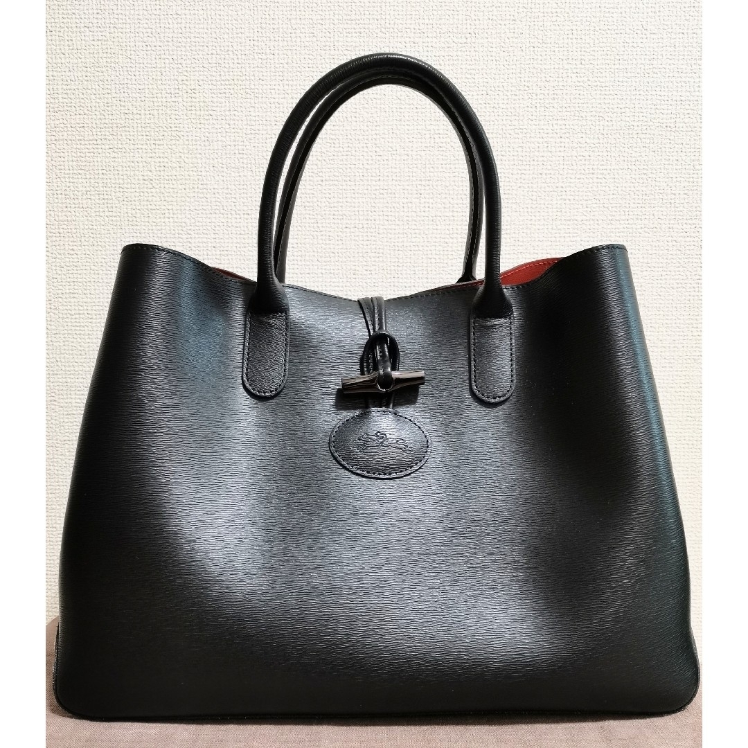 LONGCHAMP(ロンシャン)のロンシャン Longchamp トートバッグ 黒 Black ロゾ 本革 レディースのバッグ(トートバッグ)の商品写真