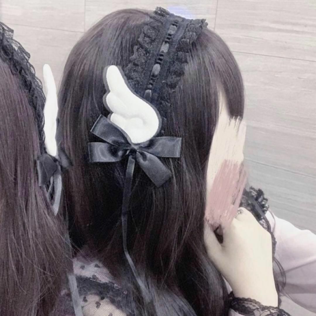 最終値下げ　ヘッドドレス リボン 羽根 レース  コスプレ 天使界隈 サブカル レディースのヘアアクセサリー(ヘアバンド)の商品写真