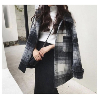 ザラ(ZARA)の韓国ファッション　チェック柄　ゆったりウールコート ウールジャケット(チェスターコート)