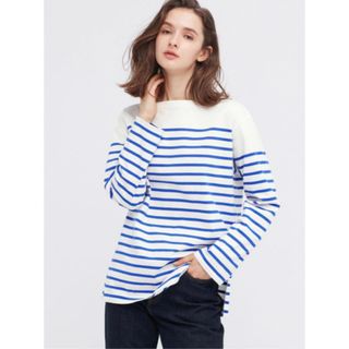 ユニクロ(UNIQLO)のボーダーオーバーサイズTシャツ(長袖)  Sサイズ(Tシャツ(長袖/七分))