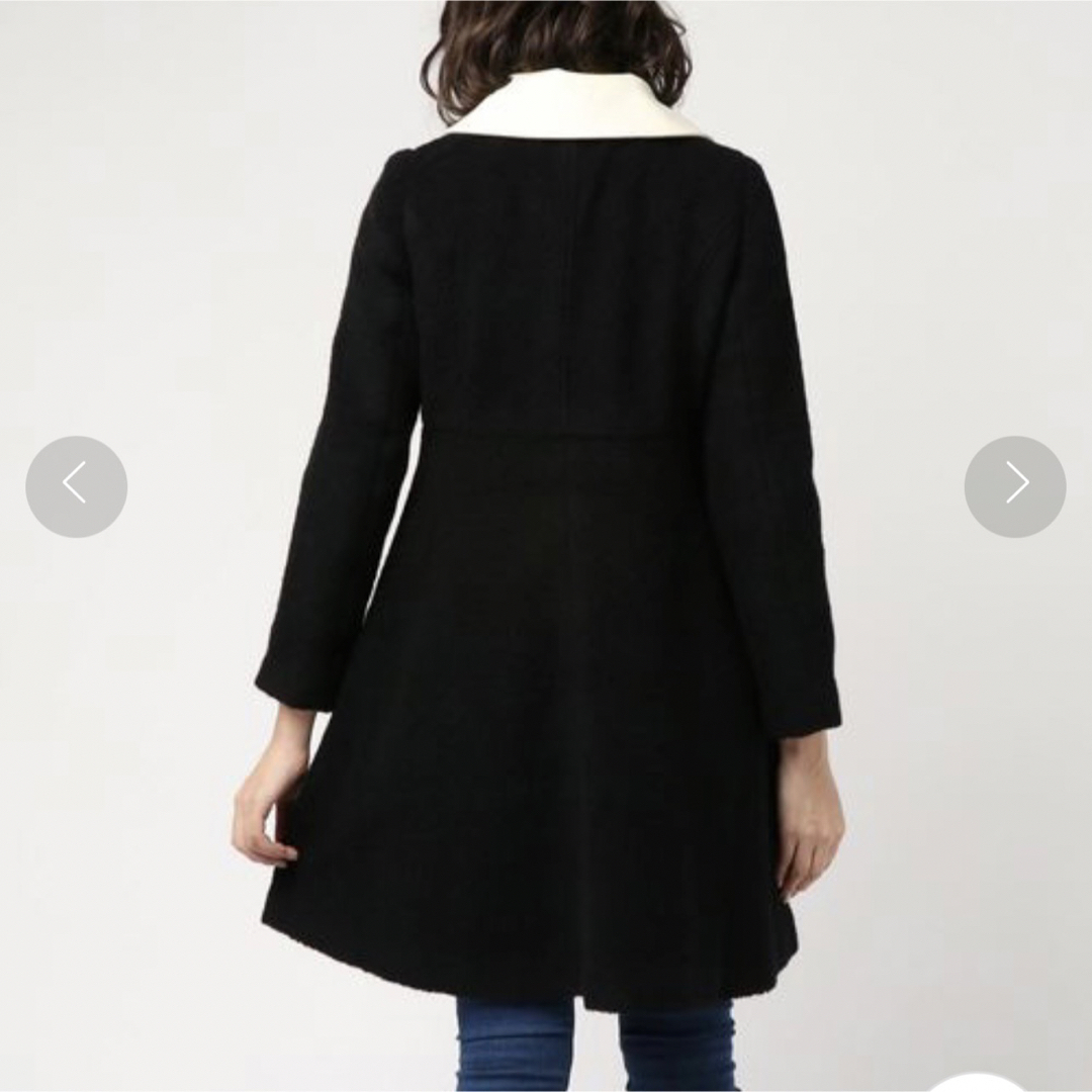 サンリオ(サンリオ)の美品 Ninamew ハローキティ衿コート ブラック レディースのジャケット/アウター(ロングコート)の商品写真