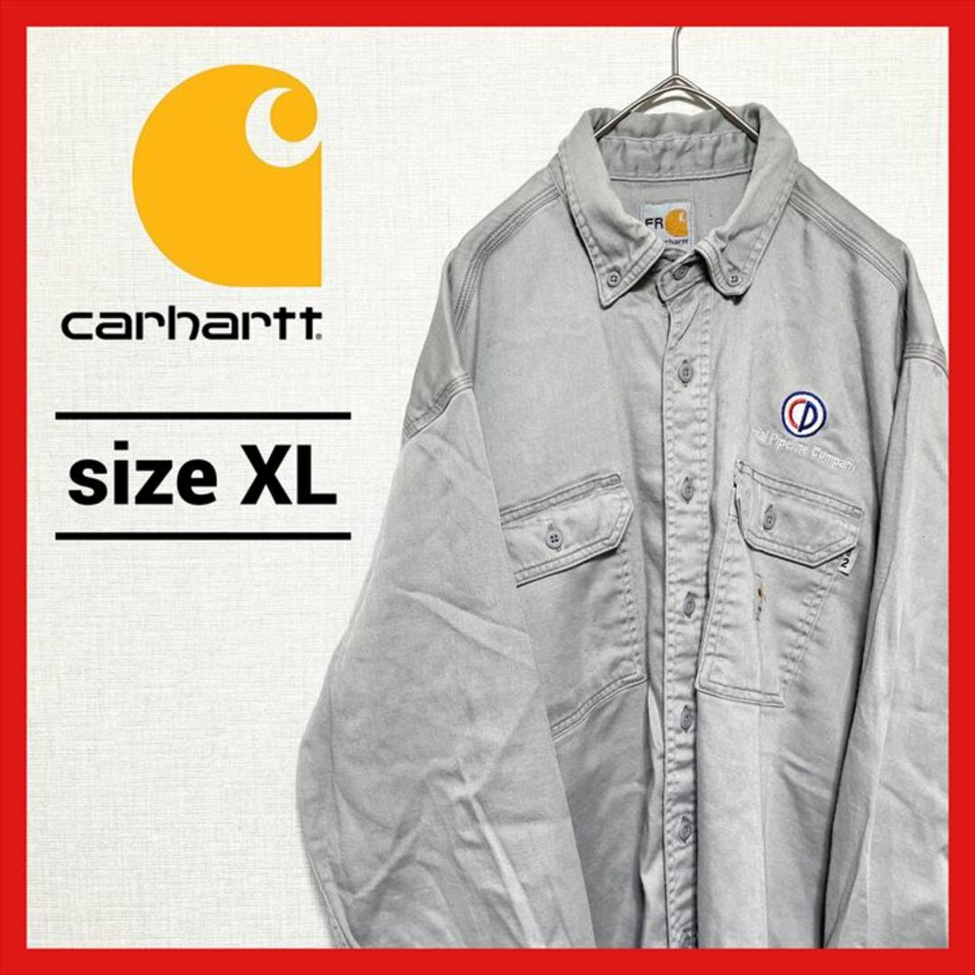 90s  カーハート BDシャツ オーバーサイズ 企業ロゴ XL