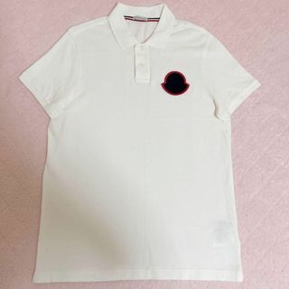 62 MONCLER ホワイト 襟裏 ロゴ プリント ポロシャツ size M