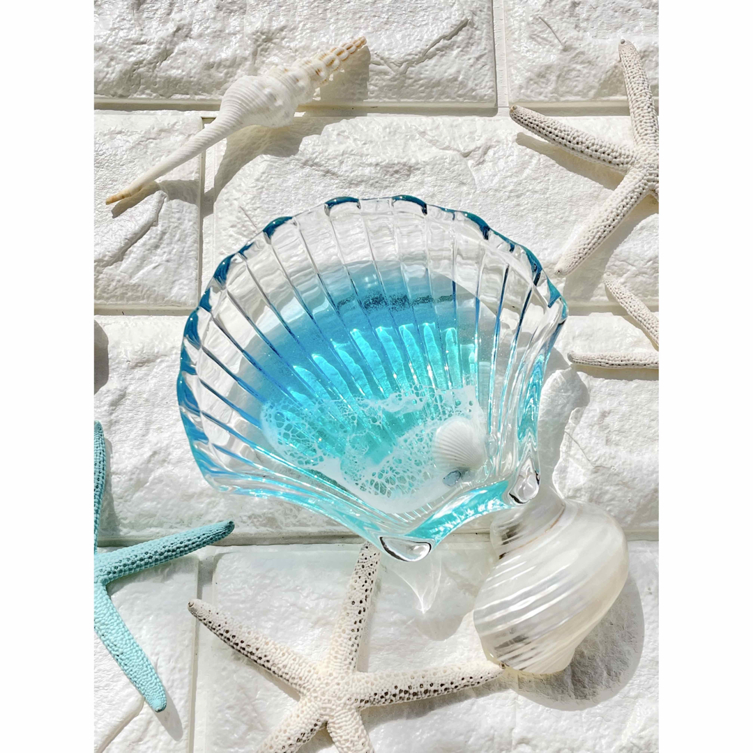 ほたて貝殻【126】レジンアート 青 アクセサリートレイ 海 食器 海のお