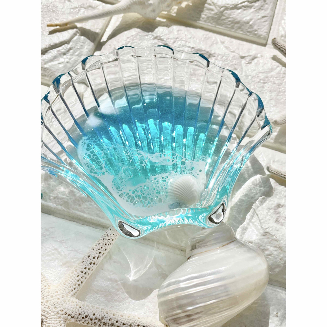 ほたて貝殻【125】レジンアート 青　アクセサリートレイ　海　食器　海のお皿