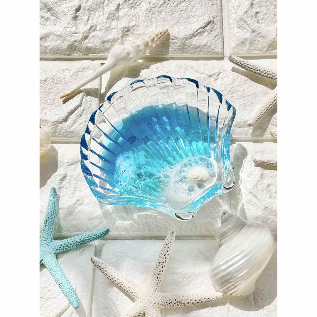 ほたて貝殻【125】レジンアート 青　アクセサリートレイ　海　食器　海のお皿