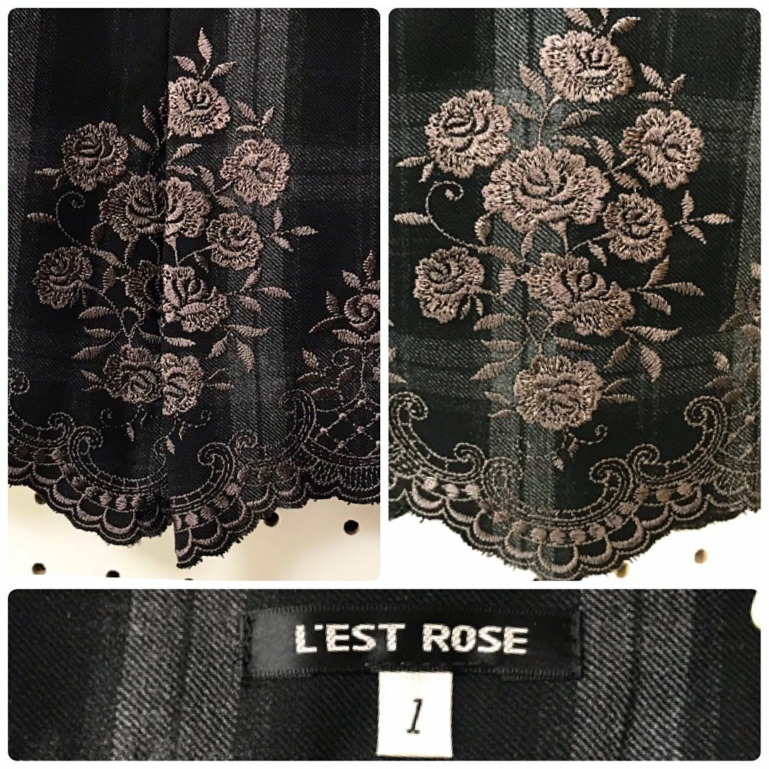 L'EST ROSE(レストローズ)のL'EST ROSE チェック柄裾花刺繍スカート レディースのスカート(ひざ丈スカート)の商品写真