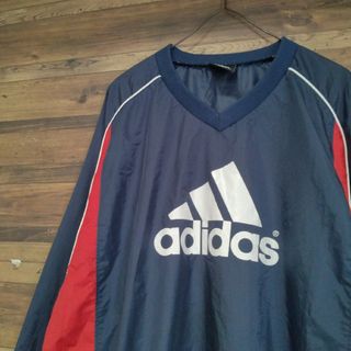 90s adidas 国旗タグ ナイロン　プルオーバー　襟付き　ピステ