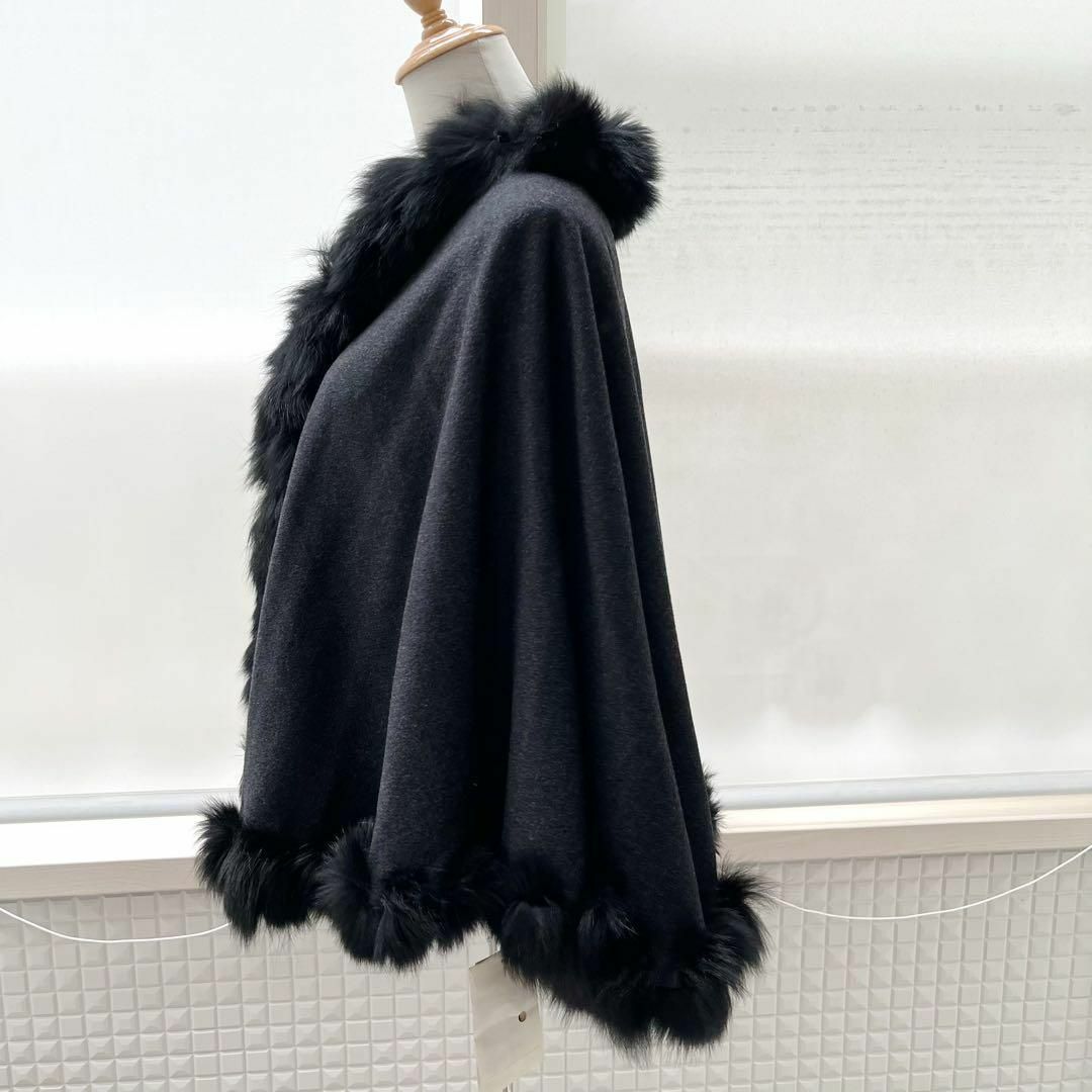 タグ付き♡frohlich*カシミヤ混 ウールポンチョ フォックスファー