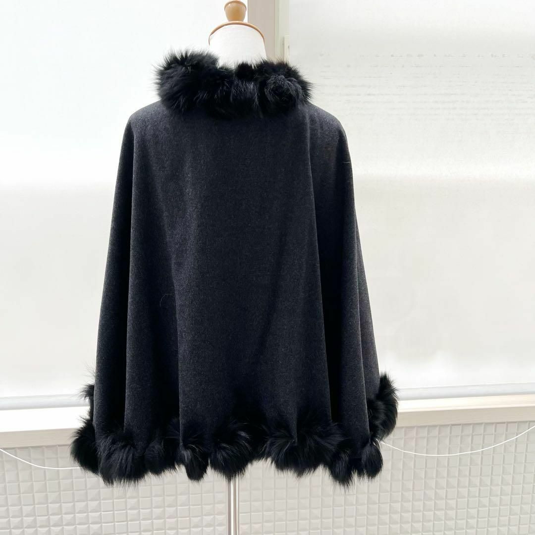 タグ付き♡frohlich*カシミヤ混 ウールポンチョ フォックスファー