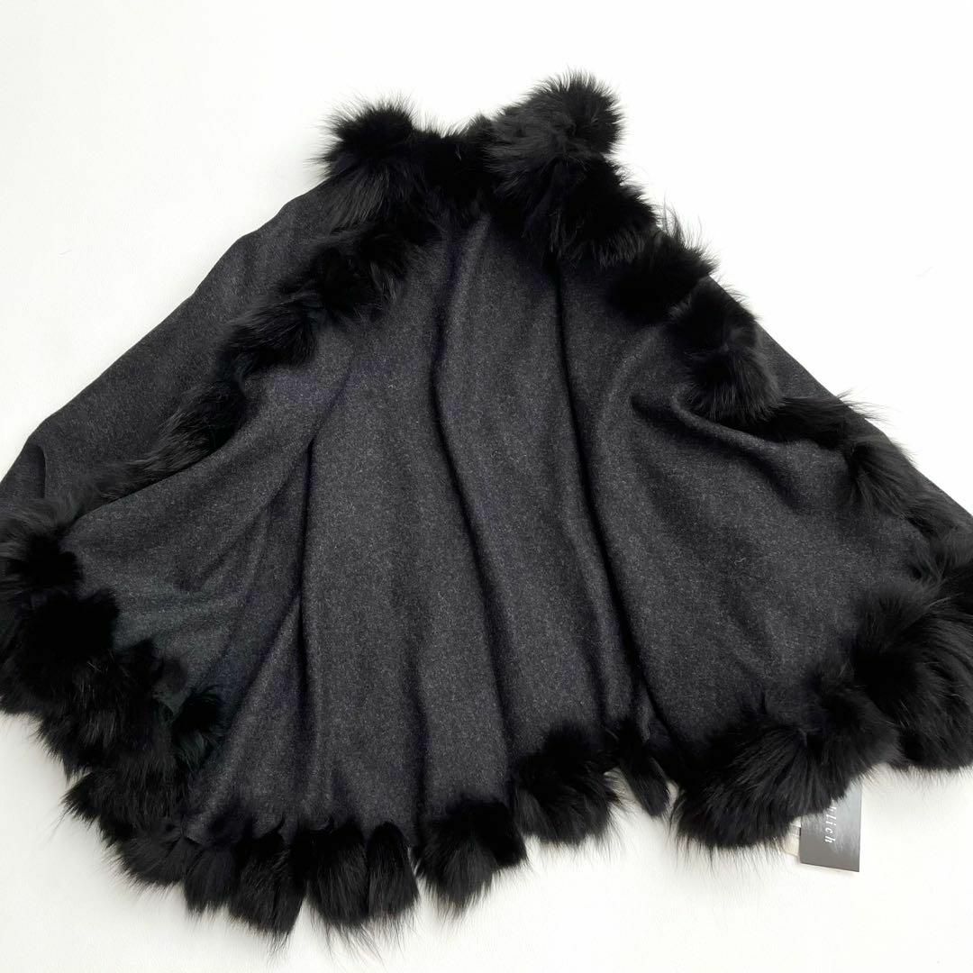 タグ付き♡frohlich*カシミヤ混 ウールポンチョ フォックスファー