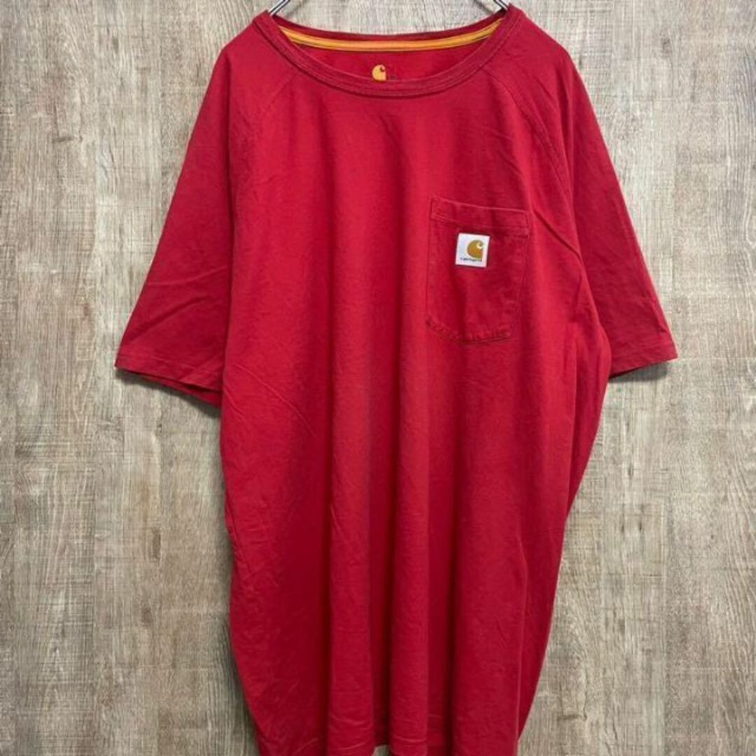 carhartt(カーハート)のcarhartt カーハート　ポケットT　ワンポイントロゴ　レッド　XL メンズのトップス(Tシャツ/カットソー(半袖/袖なし))の商品写真