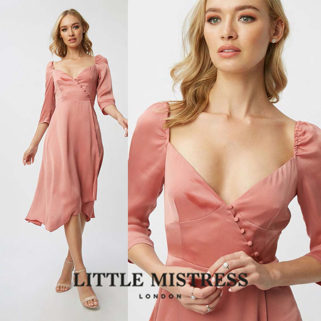結婚式お呼ばれドレス新品未使用 Little Mistress サテンラップドレス ピンク M