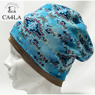 カシラ(CA4LA)の【超美品】CA4LAカシラ 日本製ゴールドリブが可愛い！幾何学総柄ニットビーニー(ニット帽/ビーニー)