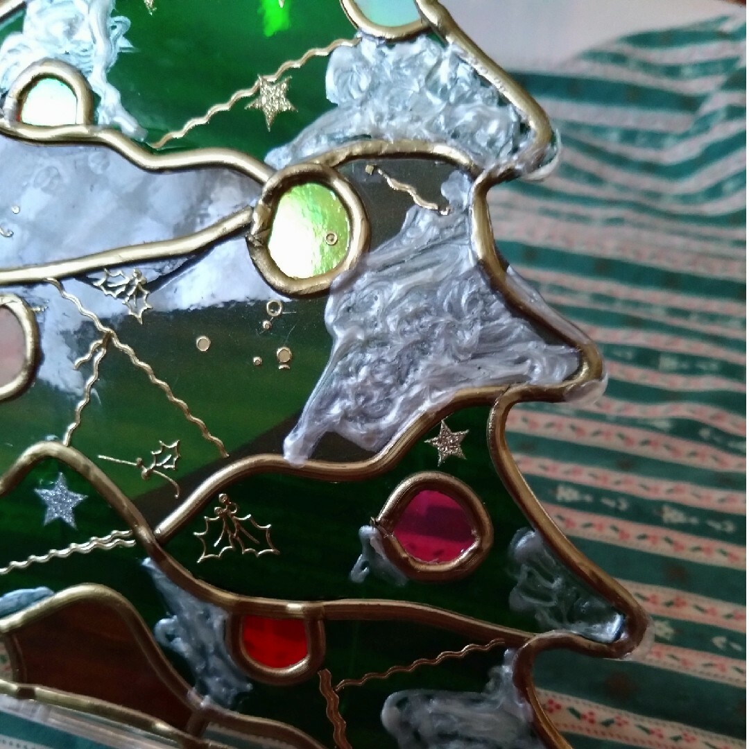 クリスマスツリー🎄グラスアート☆ハンドメイド グラスアート作品????クリスマスツリー????ハンドメイド