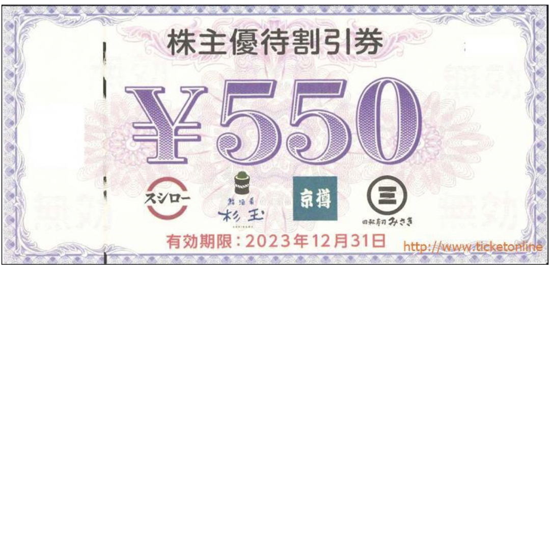 優待券/割引券スシロー　株主優待　11000円分