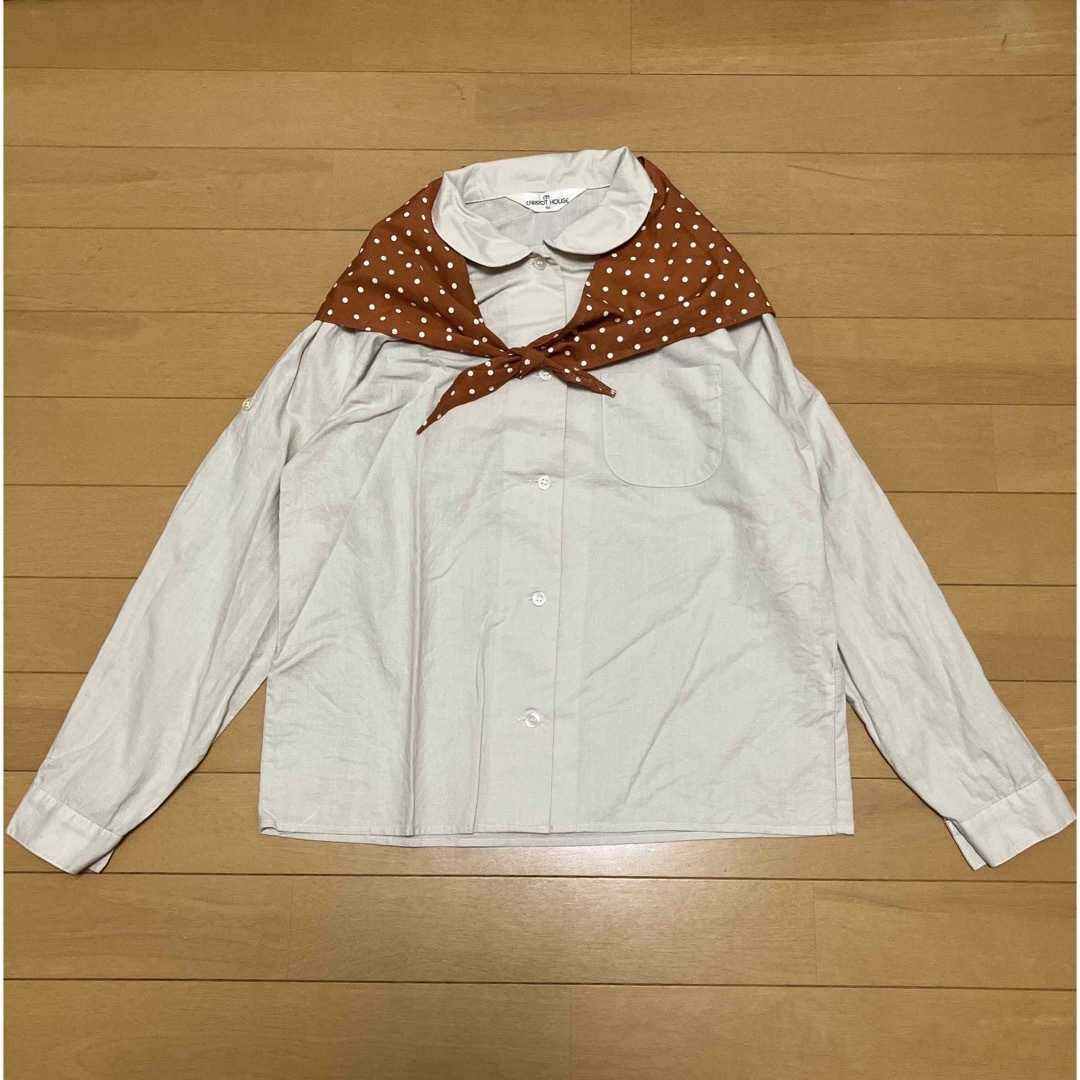 長袖シャツ　ベージュ　スカーフ付き　150 キッズ/ベビー/マタニティのキッズ服女の子用(90cm~)(ブラウス)の商品写真