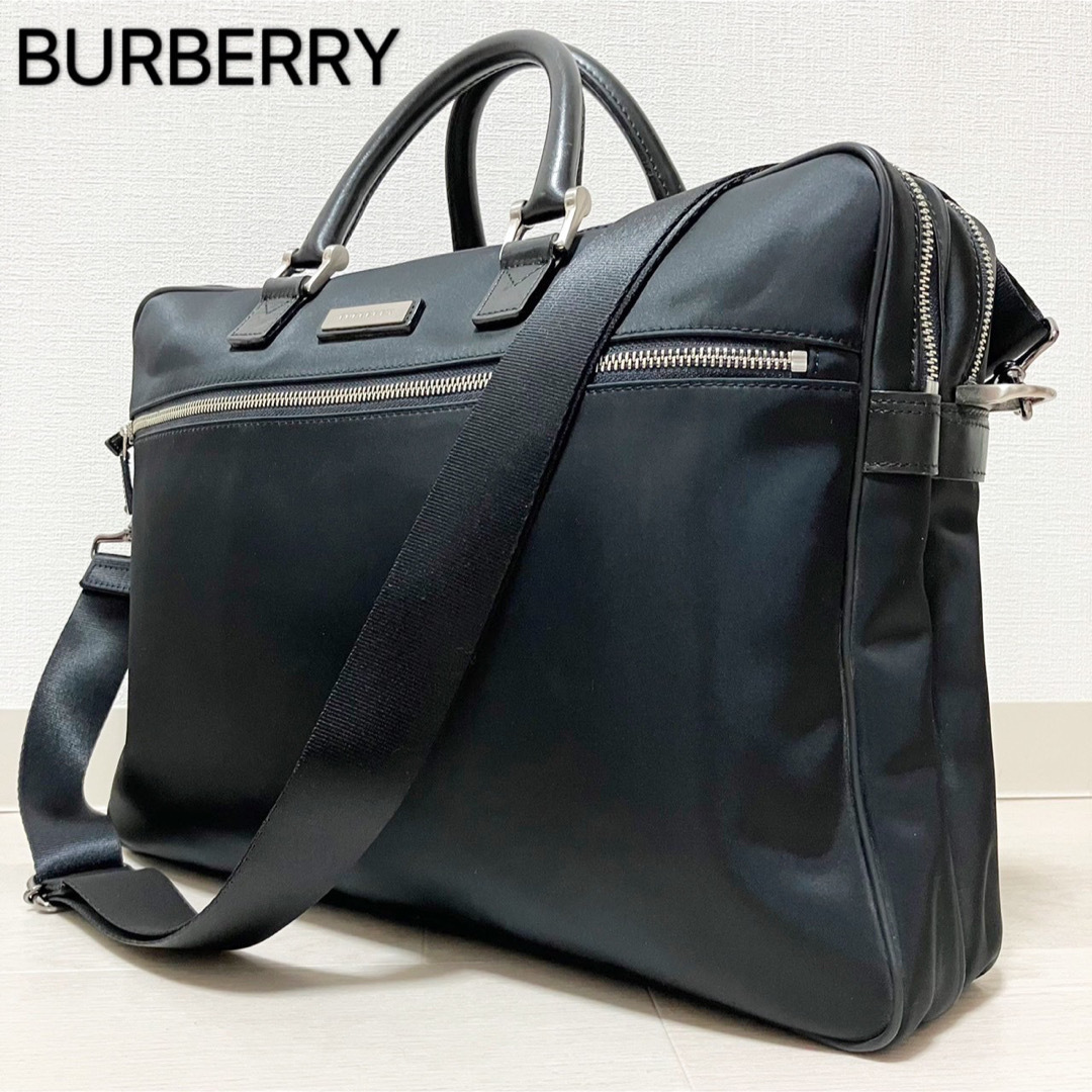 BURBERRY ビジネスバッグ ノバチェック ナイロン レザー 黒 2way-