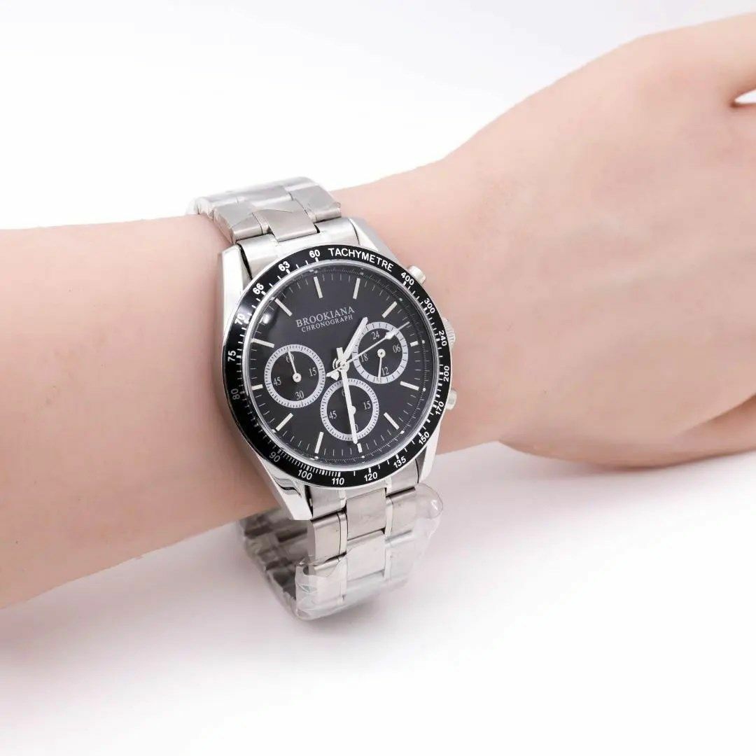 《人気》BROOKIANA 腕時計 ブラック クロノグラフ メンズ ラウンドx