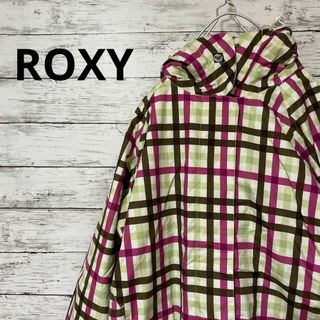 【美品】ROXY　スノボウェア　上下セットＭ　総柄　ロゴ　ピンク