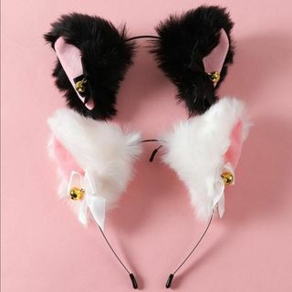 ねこ　コスプレ　猫耳　カチューシャ　鈴　リボン　ブラック　キャット　ハロウィン(カチューシャ)